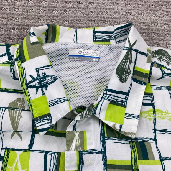Columbia Sportswear PFG Shirt Men Medium M White Green Button Up All Over Print - Picture 3 of 15